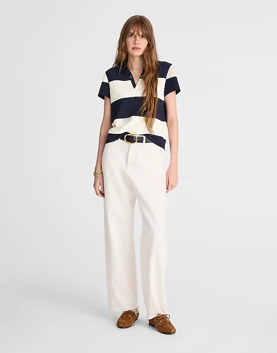 Madewell Pieced Boxy Polo Tee Midnight Navy