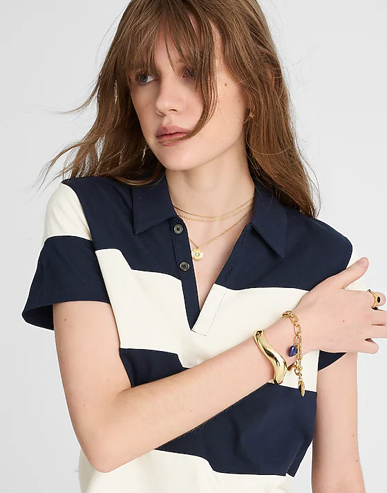 Madewell Pieced Boxy Polo Tee Midnight Navy
