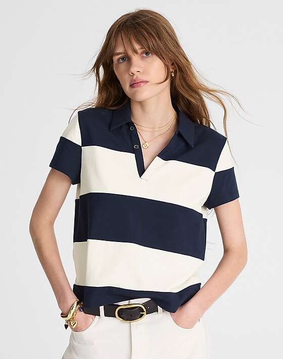 madewell Pieced Boxy Polo Tee midnight navy