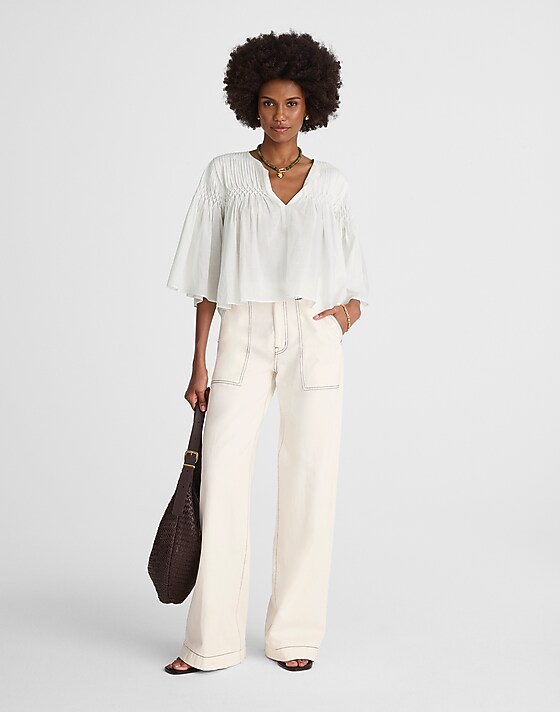 Madewell Pintucked Flutter-Sleeve Top White