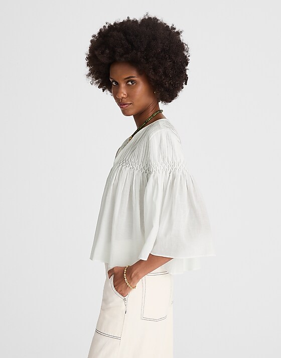 Madewell Pintucked Flutter-Sleeve Top White