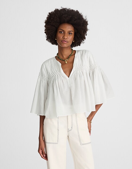 madewell Pintucked Flutter-Sleeve Top white