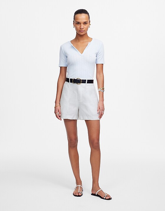 Madewell Pintucked Shorts In 100% Linen Salt