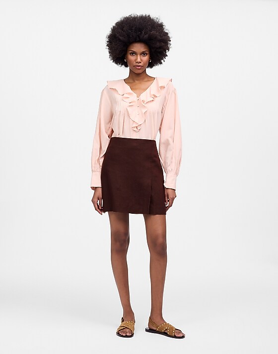 Madewell Pleated Linen Mini Skirt Chocolate Raisin