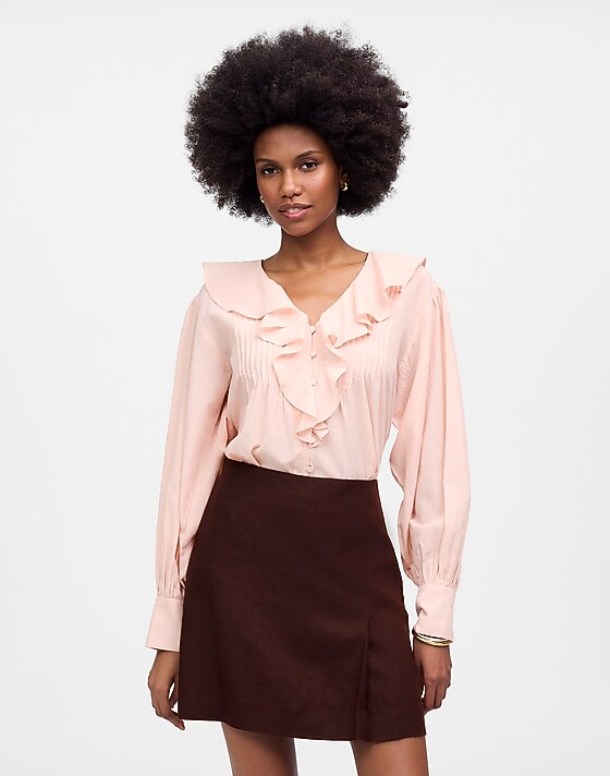 madewell Pleated Linen Mini Skirt chocolate raisin