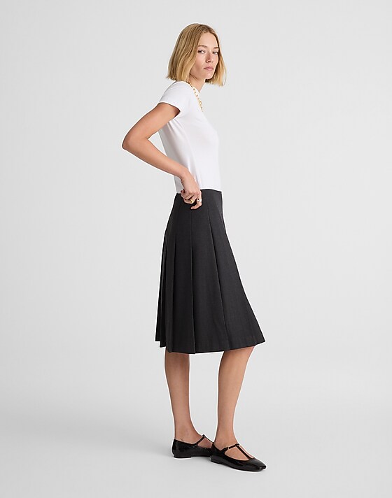 Madewell Pleated Midi Skirt Dark Grey