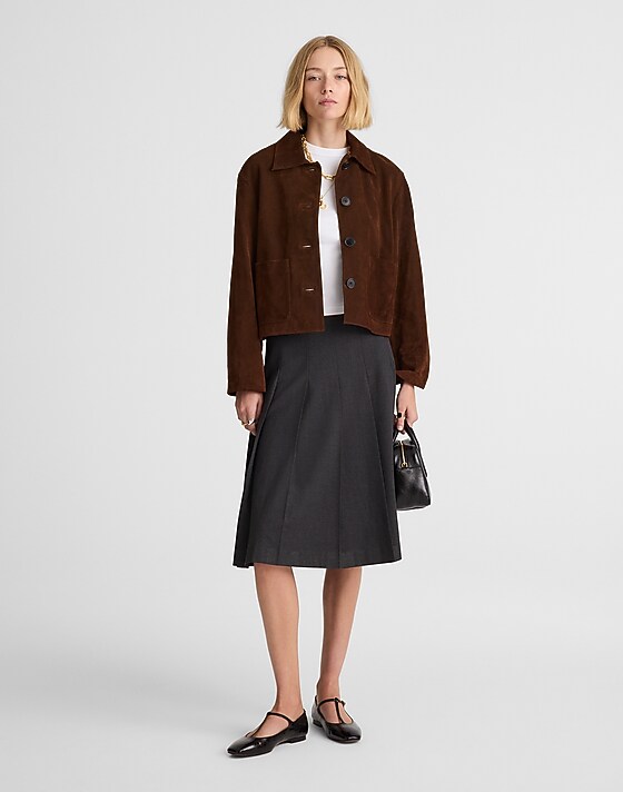 madewell Pleated Midi Skirt dark grey