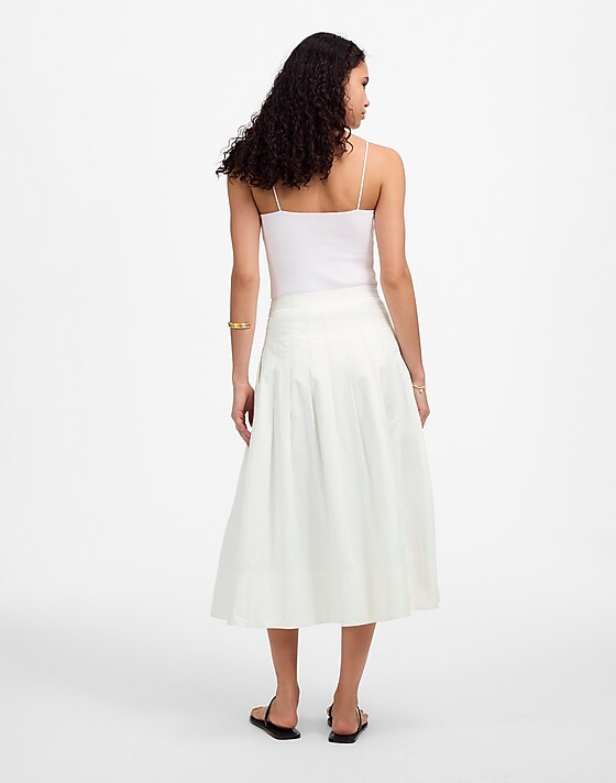 Madewell Pleated Midi Skirt In Cotton Poplin White
