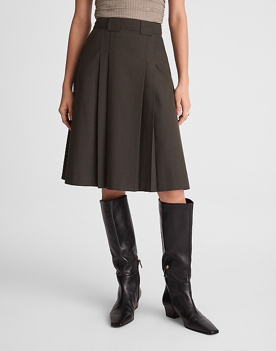 Madewell Pleated Midi Skirt Molasses Melange