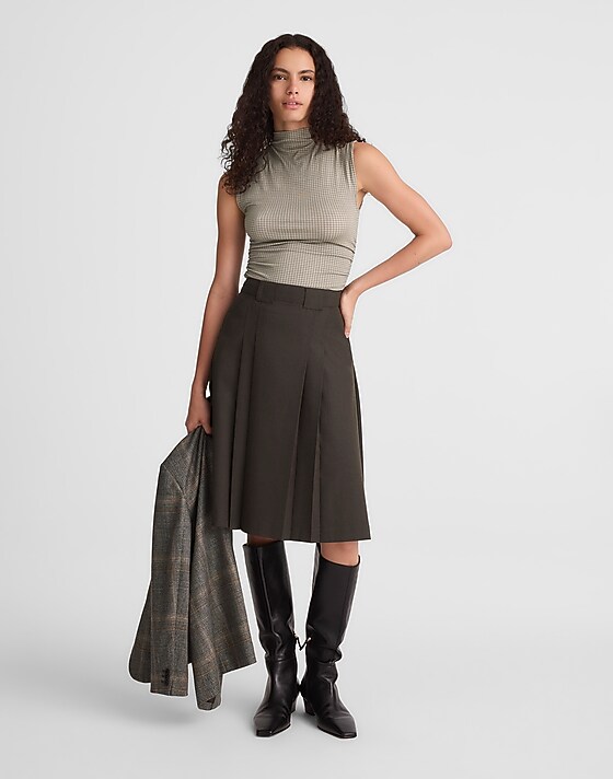 madewell Pleated Midi Skirt molasses melange