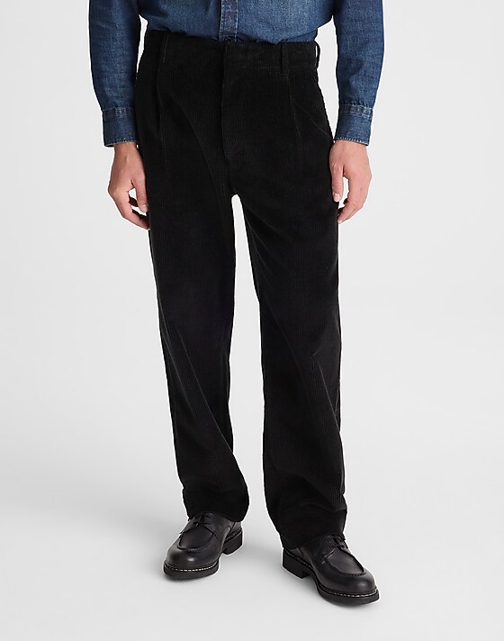 Madewell Pleated Trousers In Corduroy Washed Black