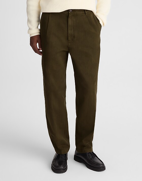 Madewell Pleated Twill Trousers Olive Drab