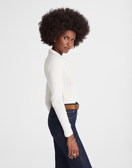 Madewell Pointelle-Knit Cardigan Top Vintage Ivory