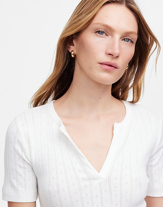 Madewell Pointelle Notch Neck Tee Soft Charcoal