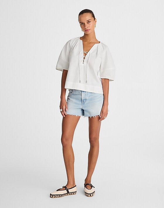 Madewell Poplin Lace-Up Top White