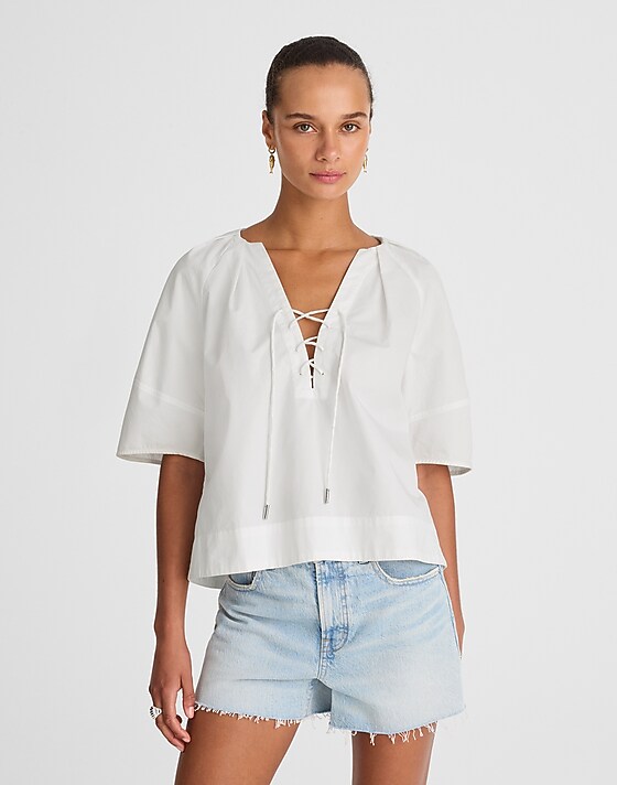 madewell Poplin Lace-Up Top white