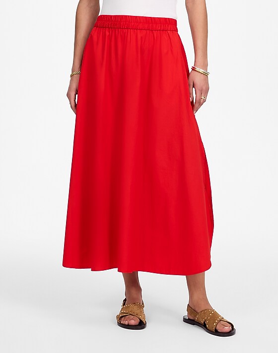 Madewell Poplin Midi Skirt Cerise