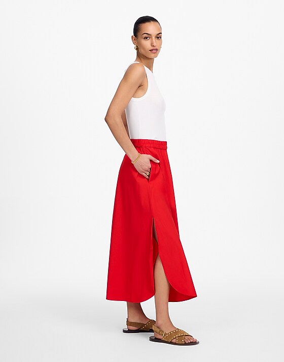 Madewell Poplin Midi Skirt Cerise