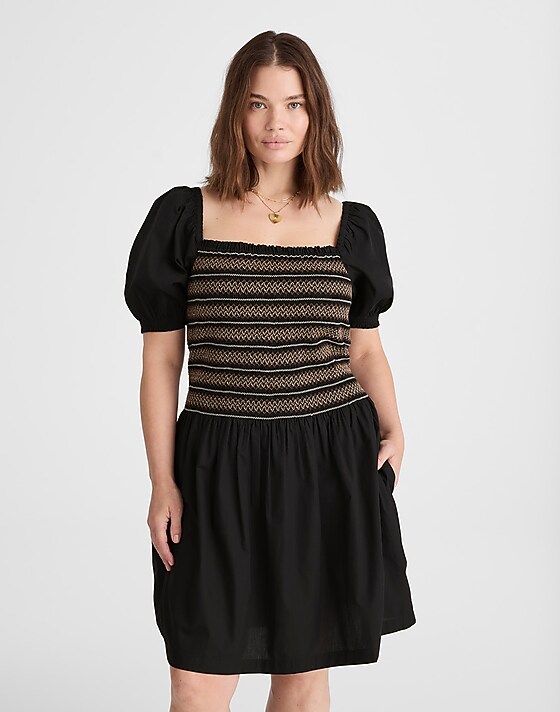 Madewell Poplin Puff-Sleeve Mini Dress Jet Black