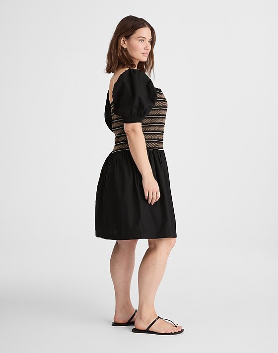 Madewell Poplin Puff-Sleeve Mini Dress Jet Black
