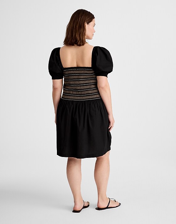 Madewell Poplin Puff-Sleeve Mini Dress Jet Black
