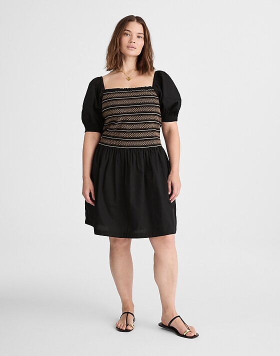 madewell Poplin Puff-Sleeve Mini Dress jet black