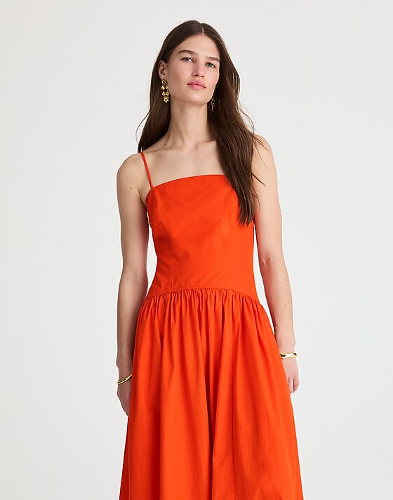 Madewell Poplin Seamed Maxi Dress Fiery Orange