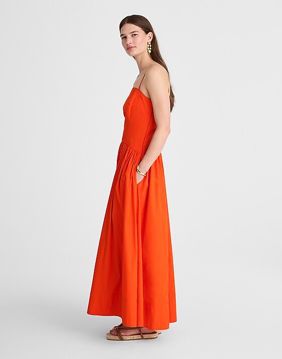 Madewell Poplin Seamed Maxi Dress Fiery Orange