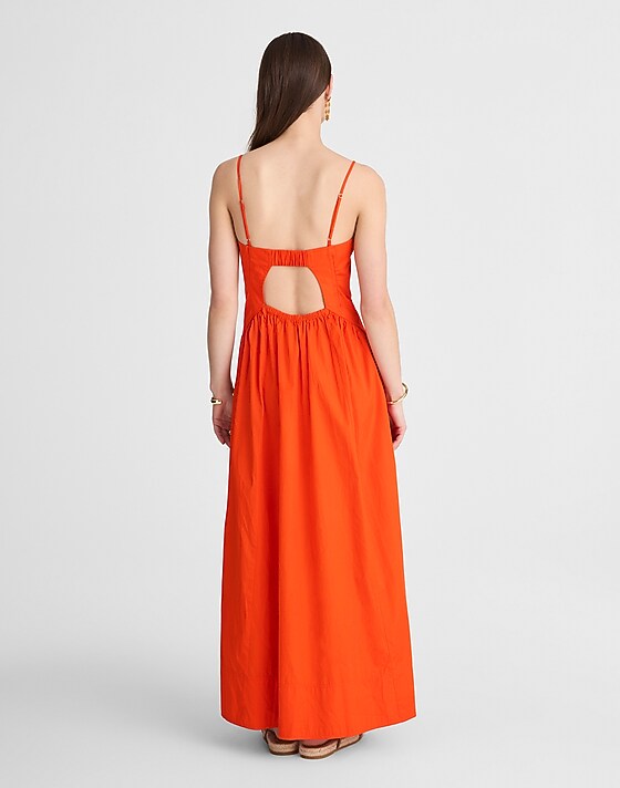 Madewell Poplin Seamed Maxi Dress Fiery Orange