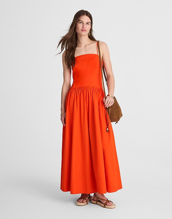 madewell Poplin Seamed Maxi Dress fiery orange
