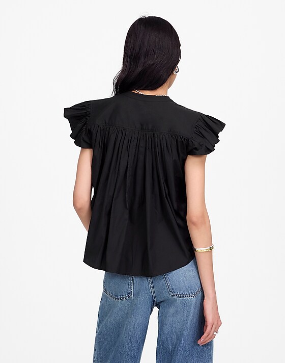 Madewell Poplin Shirred Button-Up Shirt Jet Black