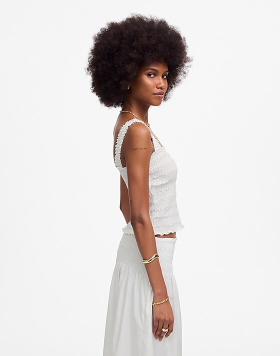 Madewell Poplin Smocked Tank White