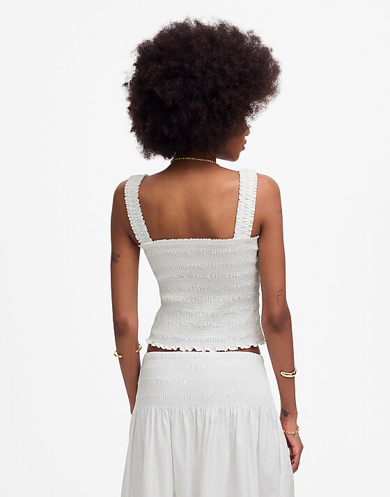 Madewell Poplin Smocked Tank White