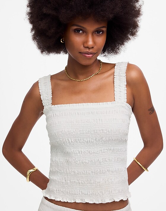 madewell Poplin Smocked Tank white