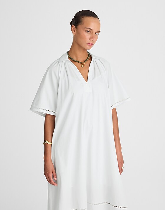 Madewell Poplin Splitneck Midi Shirtdress White
