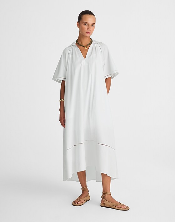 madewell Poplin Splitneck Midi Shirtdress white