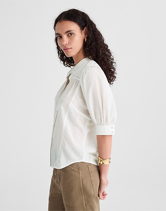 Madewell Puff-Sleeve Band-Collar Shirt White