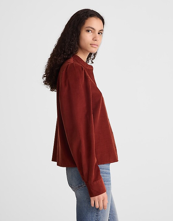 Madewell Puff-Sleeve Button-Up Shirt Deep Redwood