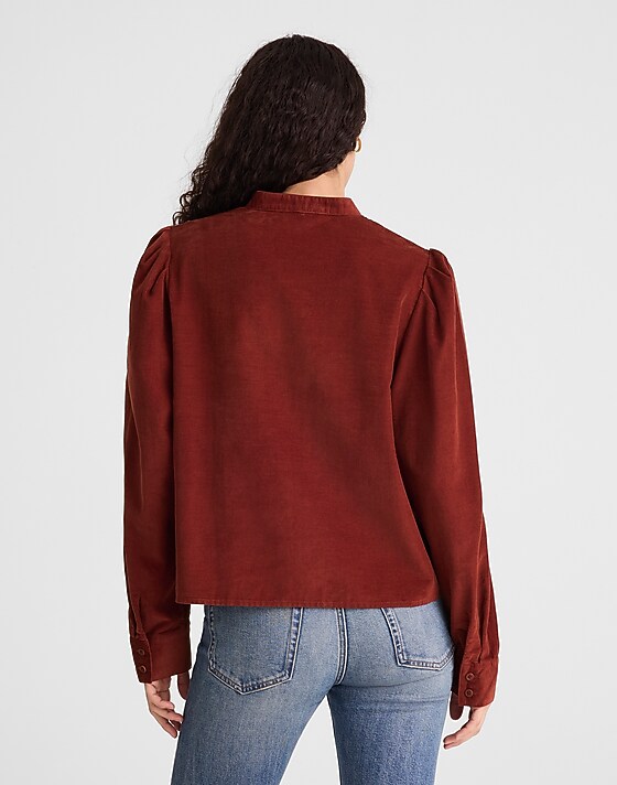 Madewell Puff-Sleeve Button-Up Shirt Deep Redwood