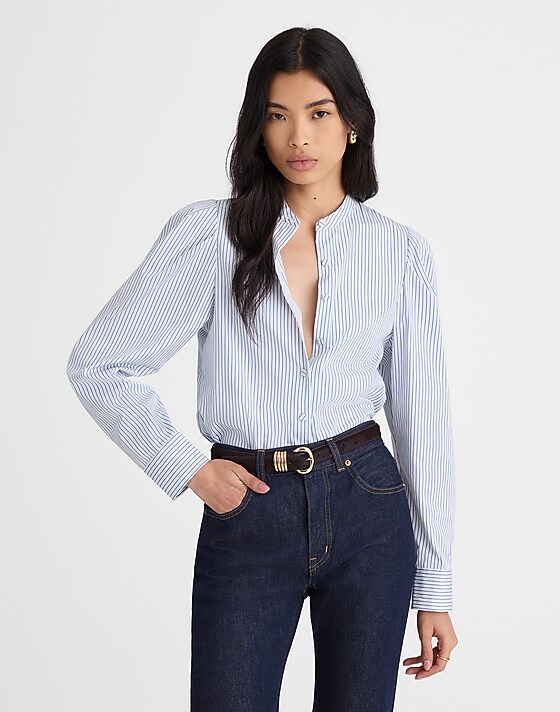 Madewell Puff-Sleeve Button-Up Shirt Hydrangea