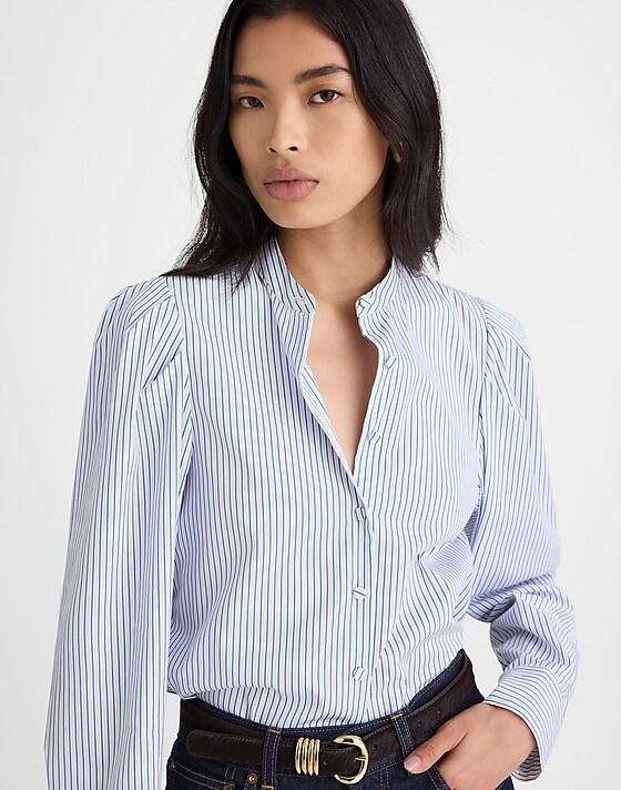 madewell Puff-Sleeve Button-Up Shirt hydrangea