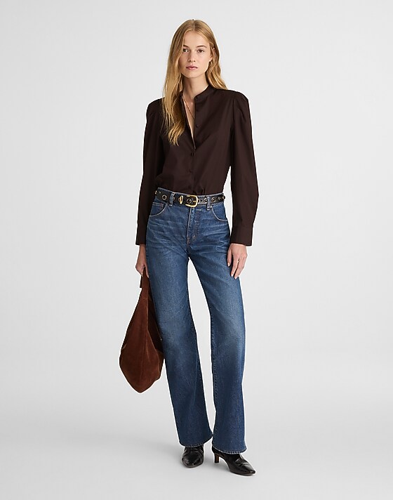 Madewell Puff-Sleeve Button-Up Shirt Molasses