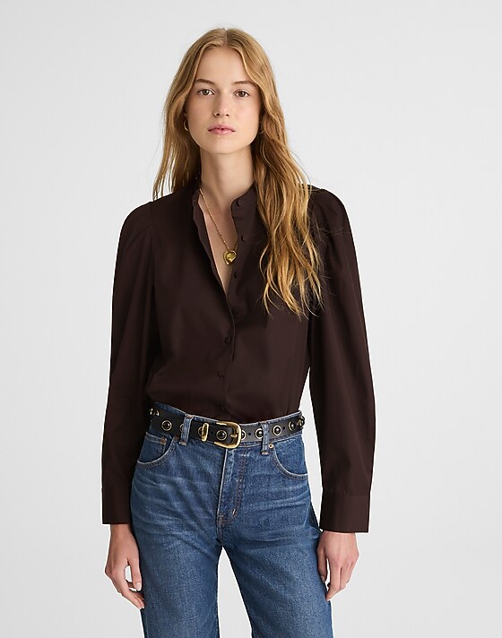 madewell Puff-Sleeve Button-Up Shirt molasses