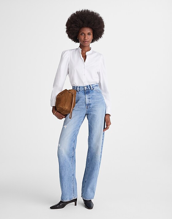 Madewell Puff-Sleeve Button-Up Shirt White