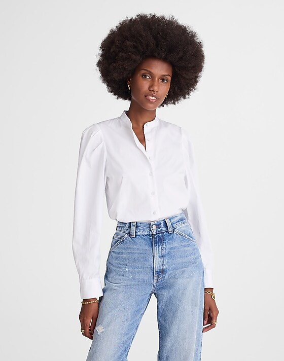 madewell Puff-Sleeve Button-Up Shirt white