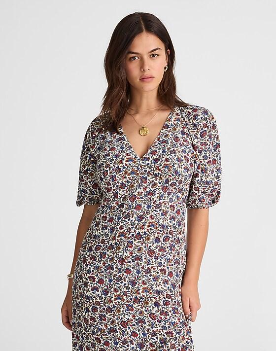 Madewell Puff-Sleeve Empire Maxi Dress Cherry Red