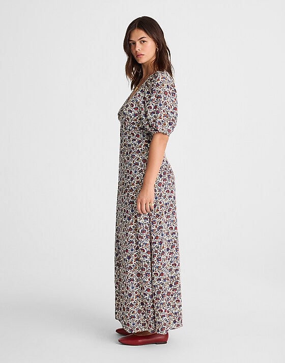 Madewell Puff-Sleeve Empire Maxi Dress Cherry Red