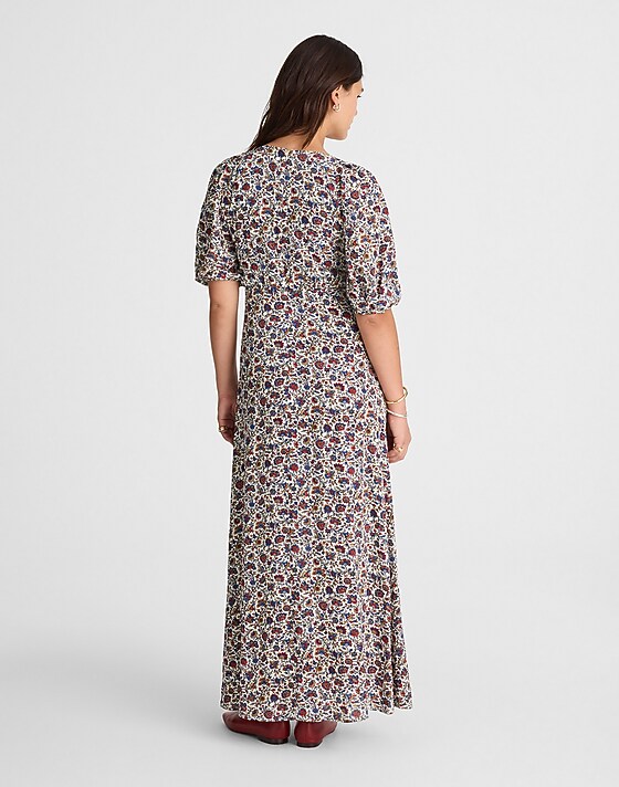 Madewell Puff-Sleeve Empire Maxi Dress Cherry Red