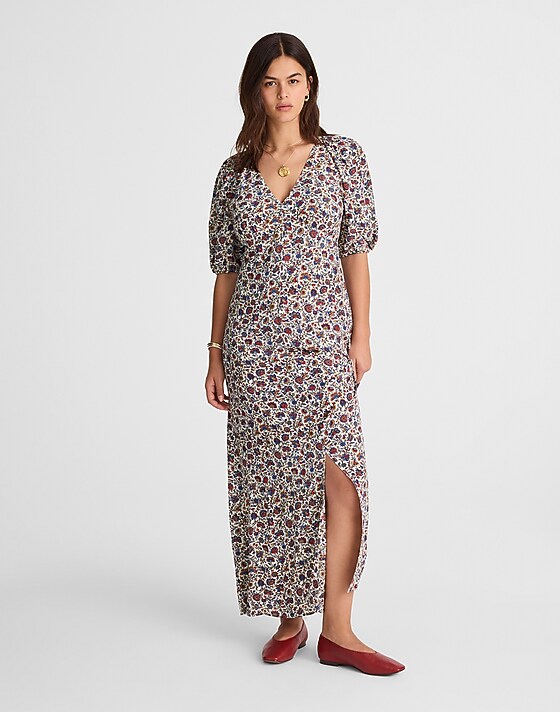 madewell Puff-Sleeve Empire Maxi Dress cherry red