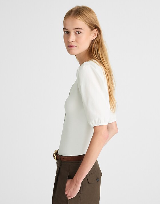 Madewell Puff-Sleeve Henley Knit Top White